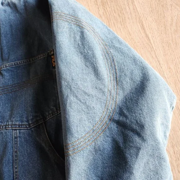 Vintage FILA Quilt-Insulated Lining Blue Denim Work Chore Jacket Zip/Snap